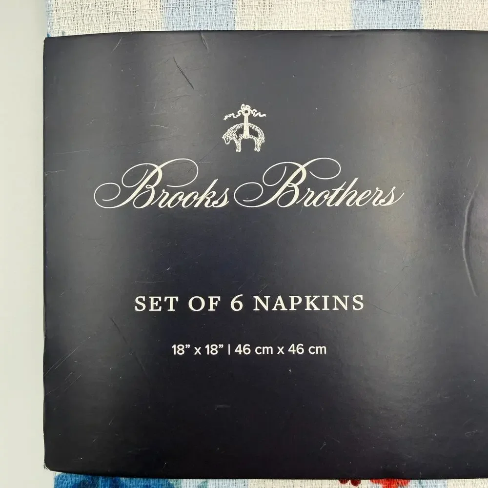 Brooks Brothers Set of 6 Cloth Napkins Floral Stripe Red White Blue 18x18 NWT